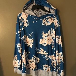 Teal floral hoodie pullover
